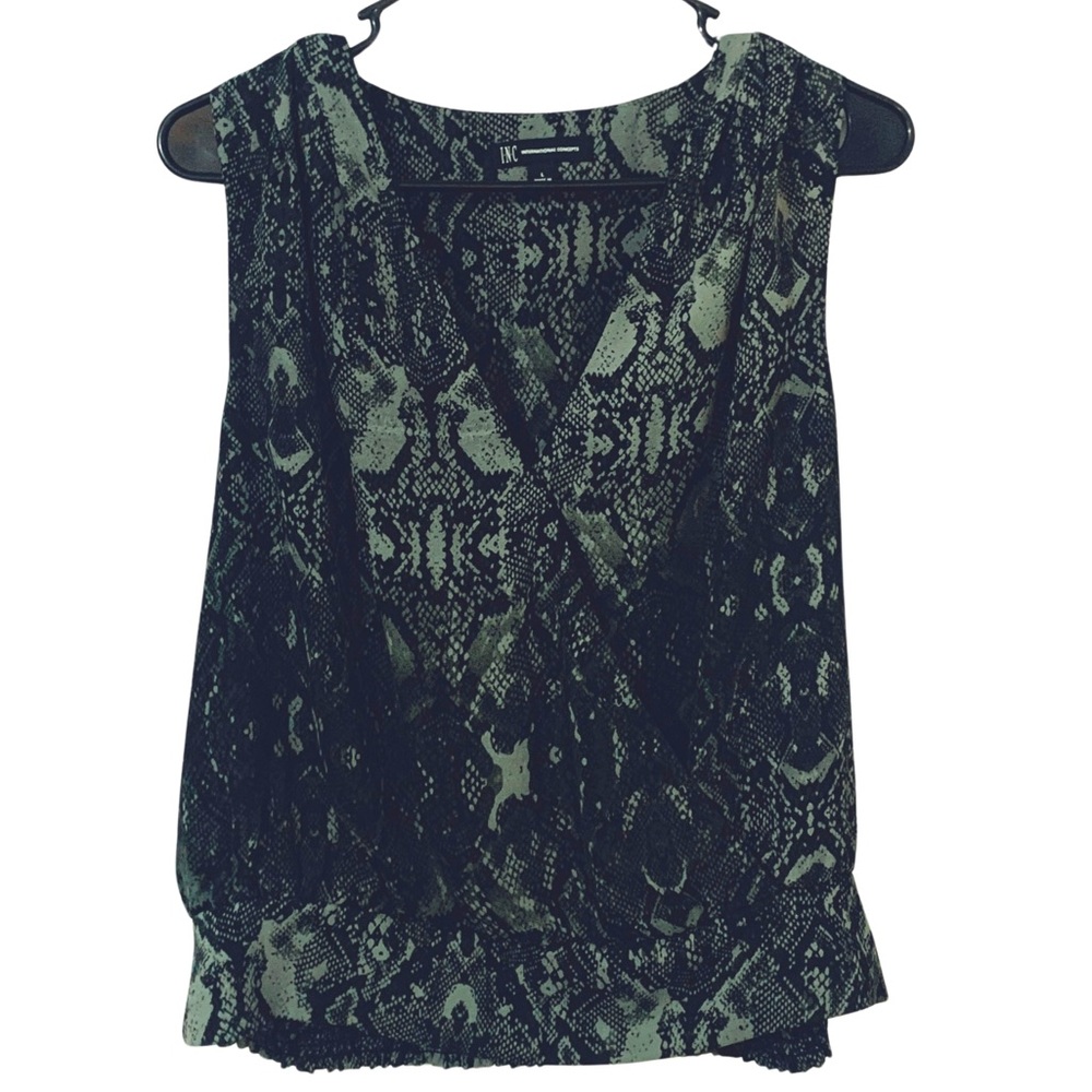INC International Concepts Green Sleeveless Wrap Blouse